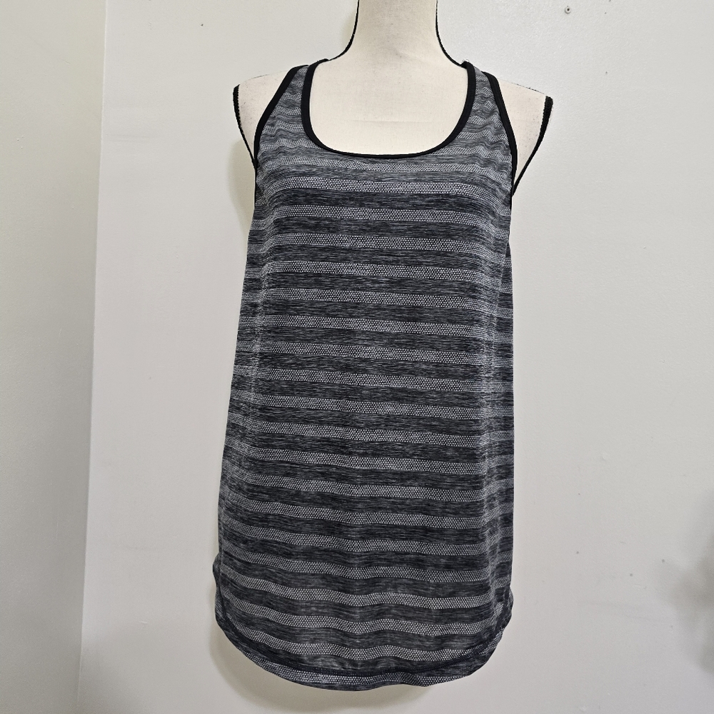 CASCADE SPORT size XL Gray Black Striped Workout Active‎ Tank Gym Fitness